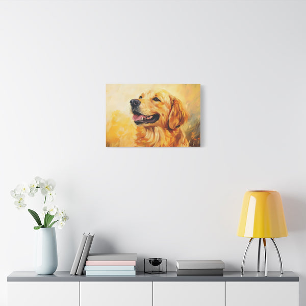 Golden Retriever Dog Cute Painting — Stretched Canvas Wall Art — Living Room Wall Lifestyle View
