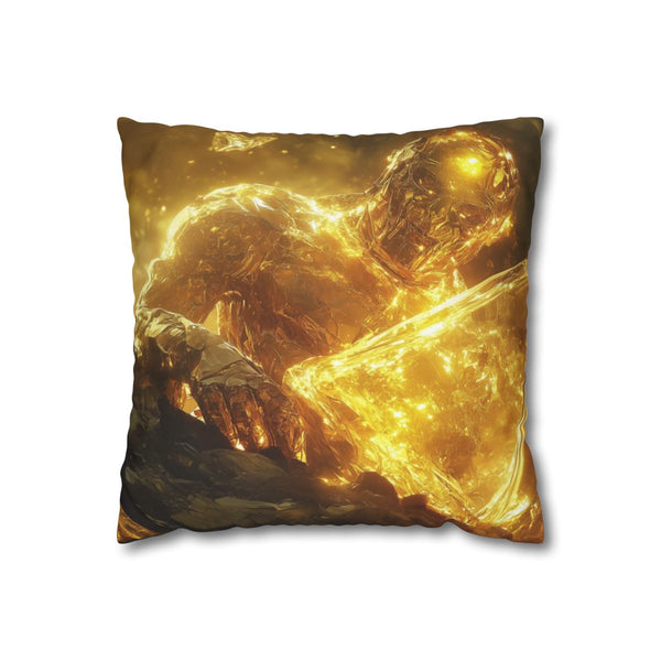 Golem of Glass & Gold Rising from Earth — 40×40 Cushion Cover — Front 40×40 cm Square Cushion View