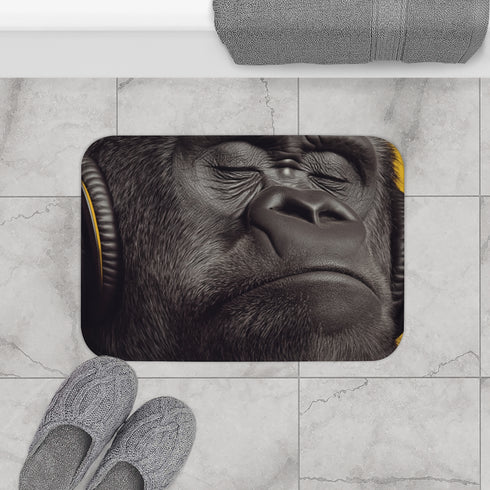 Streetwear Gorilla in Studio Headphones — Non-Slip Bath Mat — Bathroom Floor Lifestyle View