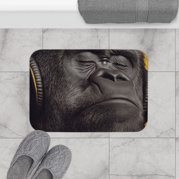Streetwear Gorilla in Studio Headphones — Non-Slip Bath Mat — Bathroom Floor Lifestyle View
