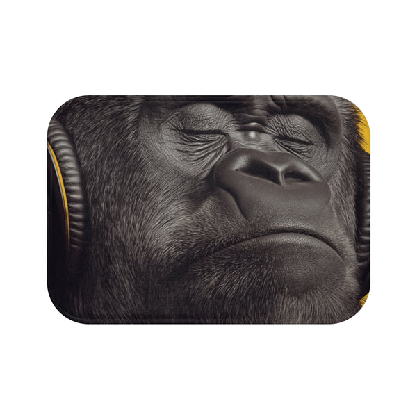 Streetwear Gorilla in Studio Headphones — Non-Slip Bath Mat — Top-Down Velvet Microfibre Artwork View