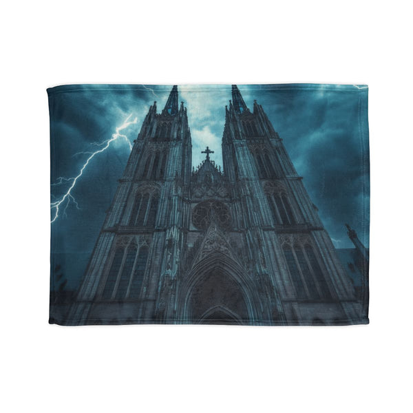 Gothic Cathedral in a Thunderstorm (Edition II) — Plush Fleece Throw Blanket — Full Spread Plush Fleece Artwork View