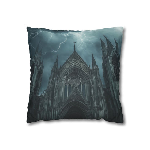 Gothic Cathedral in Thunderstorm — 40×40 Cushion Cover — Front 40×40 cm Square Cushion View