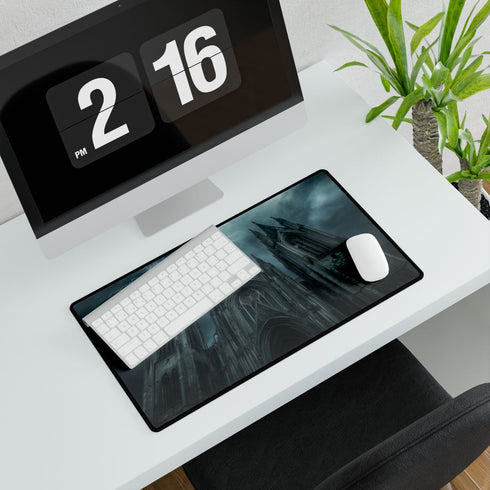 Gothic Cathedral in Thunderstorm — XXL Gaming Desk Mat — Gaming & Workspace Desk Setup View