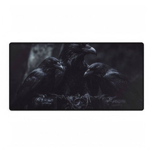 Gothic Throne with Ravens — XXL Gaming Desk Mat — Full Top-Down Artwork View