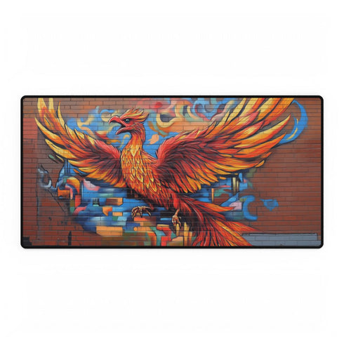 Graffiti Art of a Phoenix on a Brick Wall — XL Gaming Desk Mat — Full Top-Down Artwork View