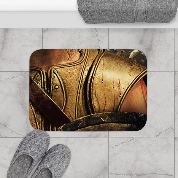 Greek Warrior Brad Pitt — 61×43 Memory Foam Bath Mat — Modern Bathroom Floor Lifestyle View