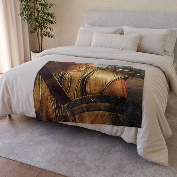 Greek Warrior Brad Pitt — 50×60 Plush Throw Blanket — Draped Over Sofa & Bed Lifestyle View