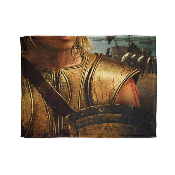 Greek Warrior Brad Pitt — 50×60 Plush Throw Blanket — Full Spread Plush Fleece Artwork View