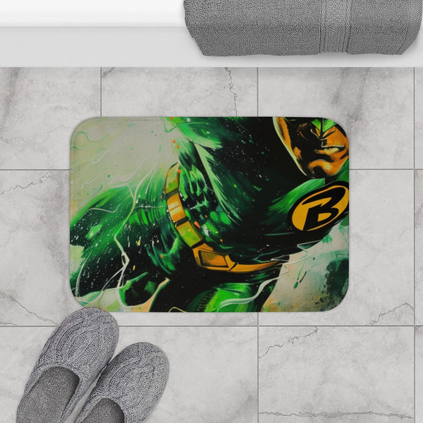 Green Lantern Painting — Memory Foam Bath Mat — Modern Bathroom Floor Lifestyle View