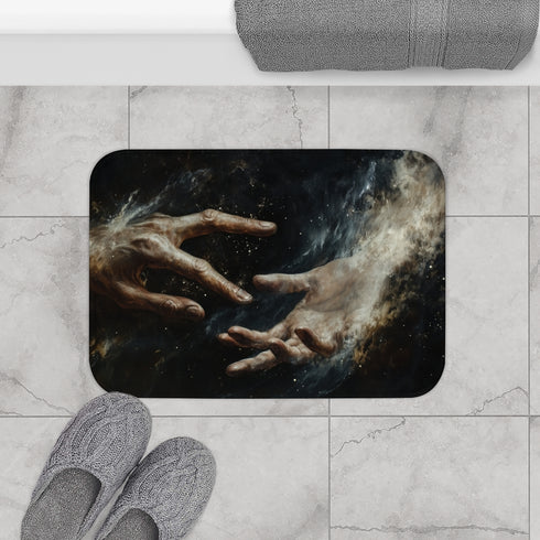 Hands Reaching Out from a Dark Void Representing Th — 61×43 Memory Foam Bath Mat — Modern Bathroom Floor Lifestyle View