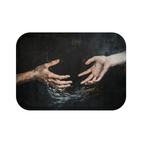 Hands Reaching Out from a Dark Void Representing Th — 61×43 Memory Foam Bath Mat — Top-Down Velvet Microfibre Artwork View