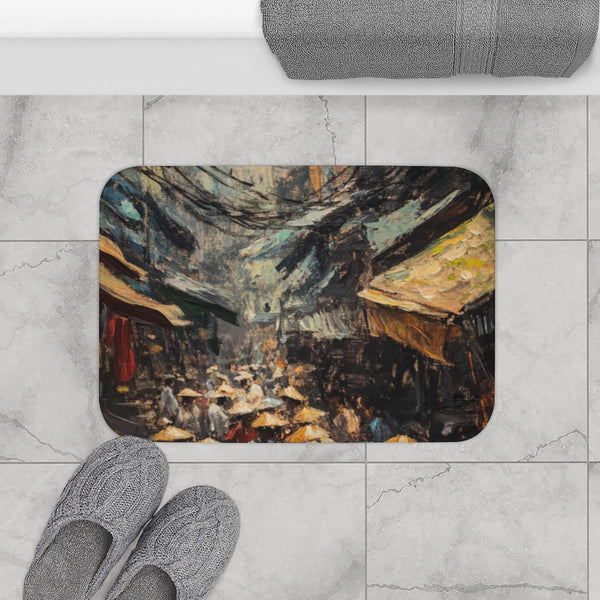 Hanoi Busy Vietnam Painting (Edition VI) — Memory Foam Bath Mat — Modern Bathroom Floor Lifestyle View