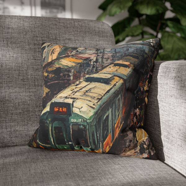 Hanoi Train Street Busy Vietnam Painting — 40×40 Cushion Cover — Sofa & Armchair Living Room Lifestyle View