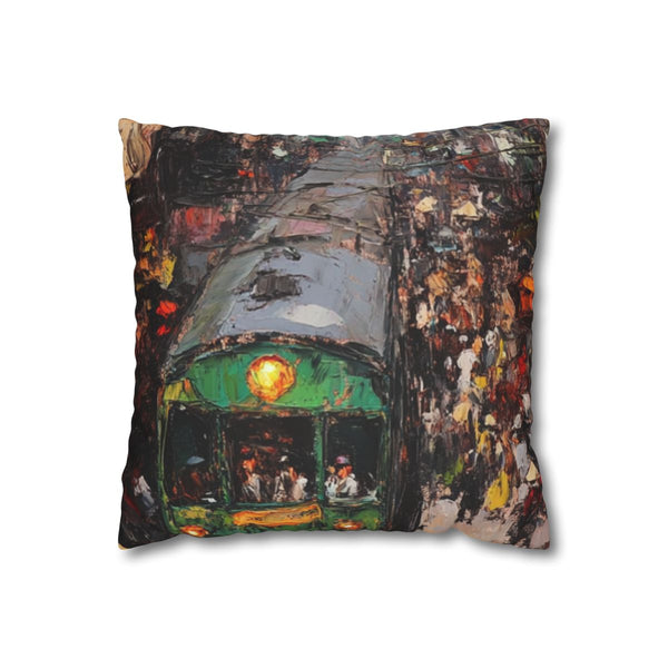 Hanoi Train Street Busy Vietnam Painting (Edition II) — 40×40 Cushion Cover — Front 40×40 cm Square Cushion View