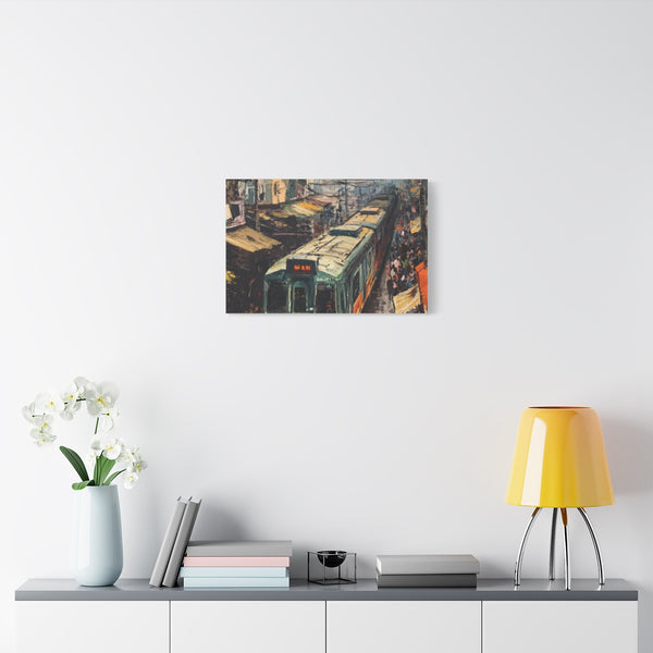 Hanoi Train Street Busy Vietnam Painting — 24×16 Canvas Wall Art — Living Room Wall Lifestyle View
