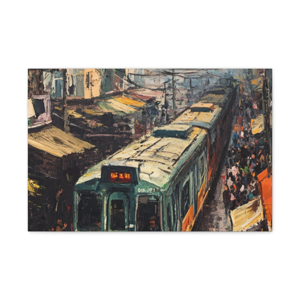 Hanoi Train Street Busy Vietnam Painting — 24×16 Canvas Wall Art — Front Gallery-Wrapped Canvas View