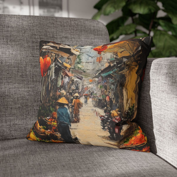 Hanoi Vietnam Painting (Edition 28) — Double-Sided Cushion Cover — Sofa & Armchair Living Room Lifestyle View