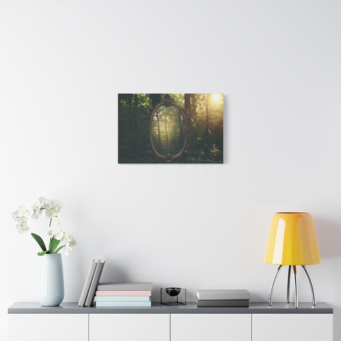 Haunted Mirror in a Sunlit Forest (Edition III) — 24×16 Canvas Wall Art — Living Room Wall Lifestyle View