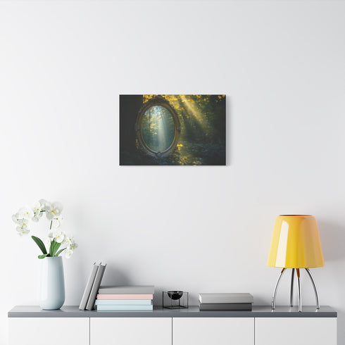 Haunted Mirror in a Sunlit Forest (Edition IV) — 24×16 Canvas Wall Art — Living Room Wall Lifestyle View