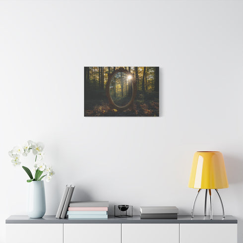 Haunted Mirror in a Sunlit Forest — 24×16 Canvas Wall Art — Living Room Wall Lifestyle View