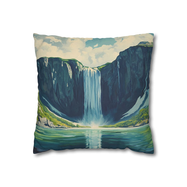 Hokkaido Japan Painting Waterfalls Big Mountains An — 40×40 Cushion Cover — Front 40×40 cm Square Cushion View