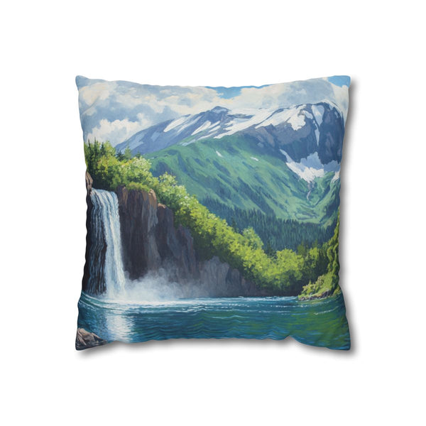 Hokkaido Japan Painting Waterfalls Big Mountains An (Edition II) — 40×40 Cushion Cover — Front 40×40 cm Square Cushion View