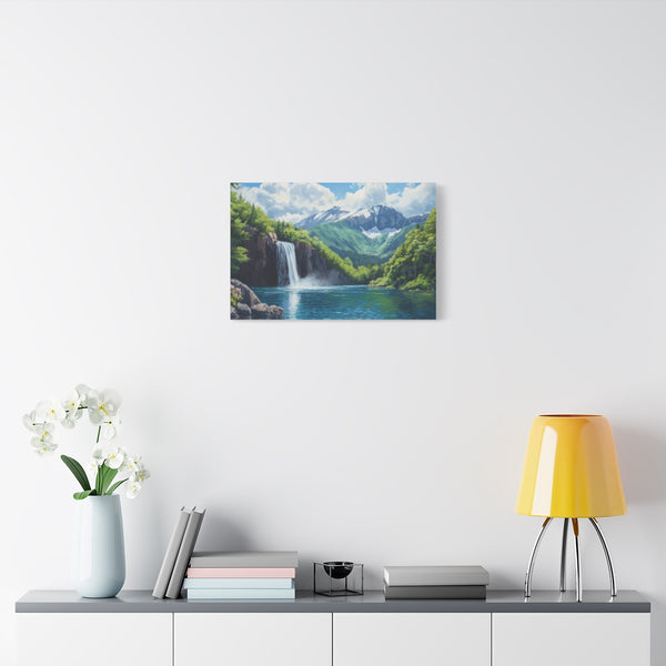 Hokkaido Japan Painting Waterfalls Big Mountains An (Edition II) — 24×16 Canvas Wall Art — Living Room Wall Lifestyle View