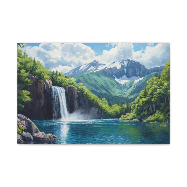 Hokkaido Japan Painting Waterfalls Big Mountains An (Edition II) — 24×16 Canvas Wall Art — Front Gallery-Wrapped Canvas View