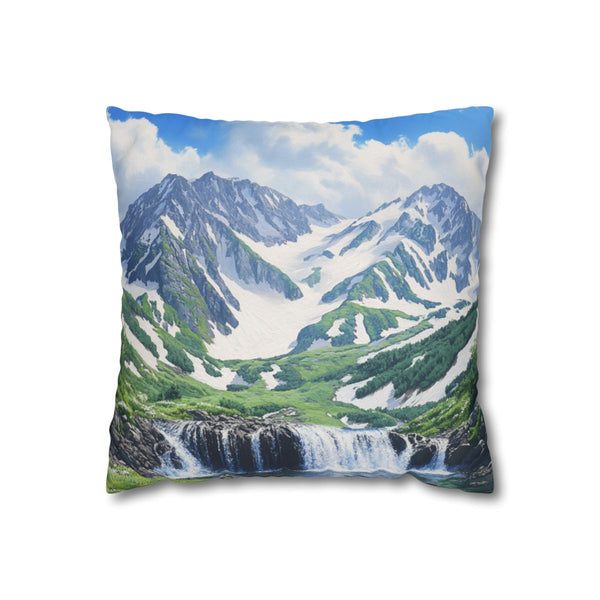 Hokkaido Japan Painting Waterfalls Big Mountains An (Edition III) — 40×40 Cushion Cover — Front 40×40 cm Square Cushion View