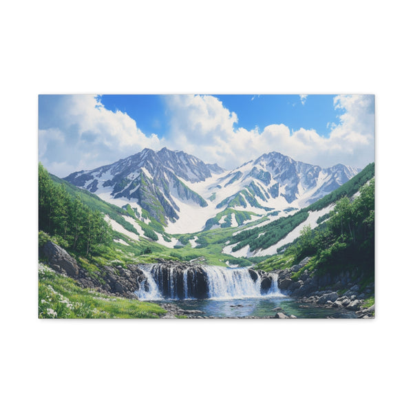 Hokkaido Japan Painting Waterfalls Big Mountains An (Edition III) — 24×16 Canvas Wall Art — Front Gallery-Wrapped Canvas View