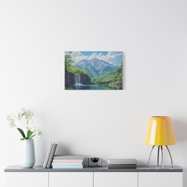 Hokkaido Japan Painting Waterfalls Big Mountains An (Edition IV) — 24×16 Canvas Wall Art — Living Room Wall Lifestyle View