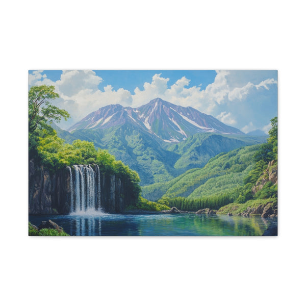 Hokkaido Japan Painting Waterfalls Big Mountains An (Edition IV) — 24×16 Canvas Wall Art — Front Gallery-Wrapped Canvas View