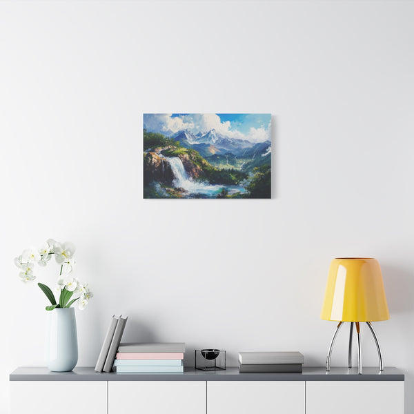 Hokkaido Japan Painting Waterfalls Big Mountains An (Edition IX) — 24×16 Canvas Wall Art — Living Room Wall Lifestyle View