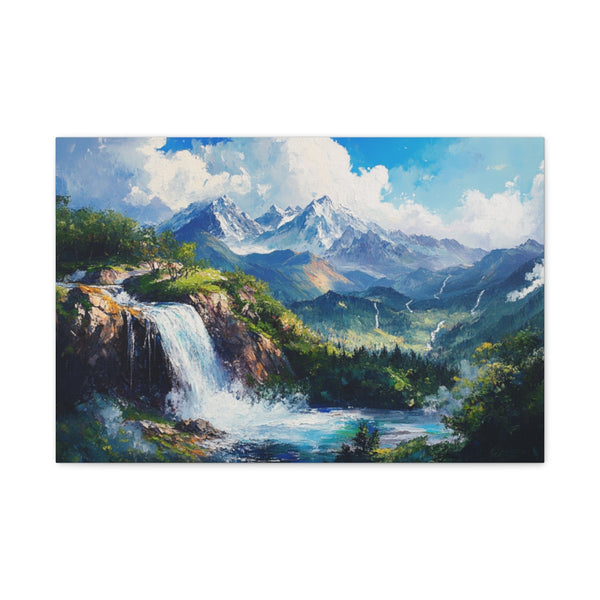 Hokkaido Japan Painting Waterfalls Big Mountains An (Edition IX) — 24×16 Canvas Wall Art — Front Gallery-Wrapped Canvas View