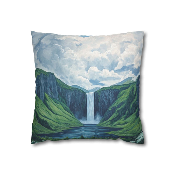 Hokkaido Japan Painting Waterfalls Big Mountains An (Edition V) — 40×40 Cushion Cover — Front 40×40 cm Square Cushion View