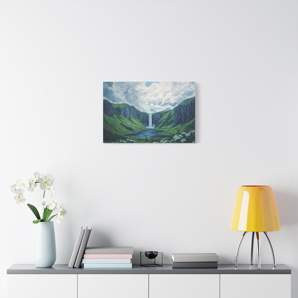 Hokkaido Japan Painting Waterfalls Big Mountains An (Edition V) — 24×16 Canvas Wall Art — Living Room Wall Lifestyle View