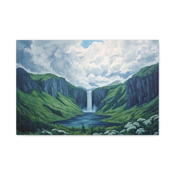Hokkaido Japan Painting Waterfalls Big Mountains An (Edition V) — 24×16 Canvas Wall Art — Front Gallery-Wrapped Canvas View