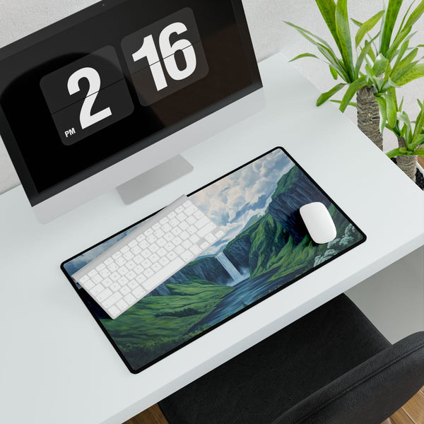 Hokkaido Japan Painting Waterfalls Big Mountains An (Edition V) — XXL Gaming Desk Mat — Gaming & Workspace Desk Setup View