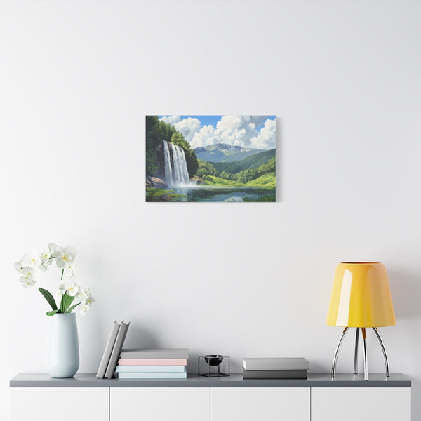 Hokkaido Japan Painting Waterfalls Big Mountains An (Edition VI) — 24×16 Canvas Wall Art — Living Room Wall Lifestyle View
