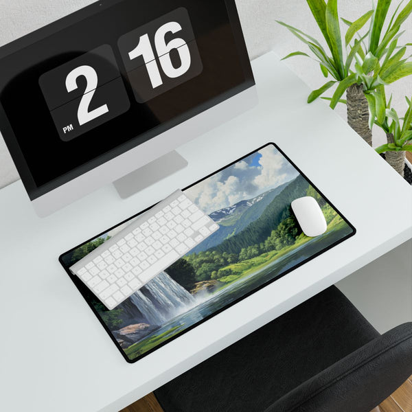 Hokkaido Japan Painting Waterfalls Big Mountains An (Edition VI) — XXL Gaming Desk Mat — Gaming & Workspace Desk Setup View