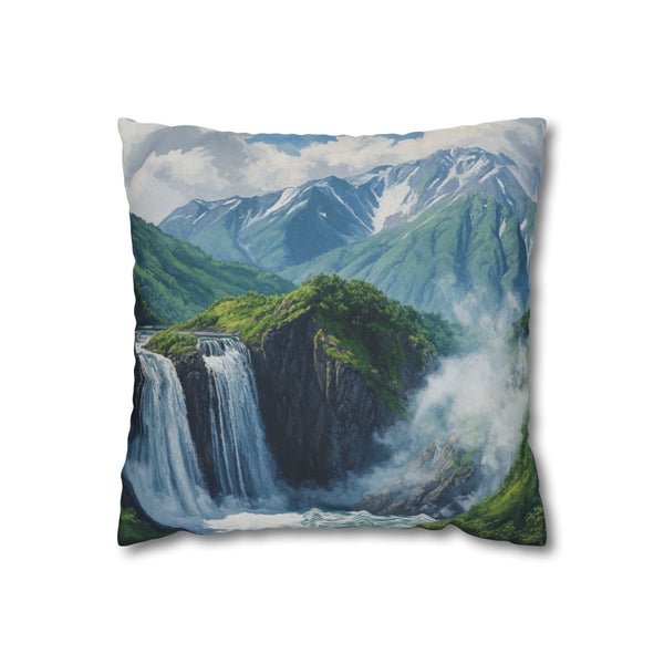 Hokkaido Japan Painting Waterfalls Big Mountains An (Edition VII) — 40×40 Cushion Cover — Front 40×40 cm Square Cushion View
