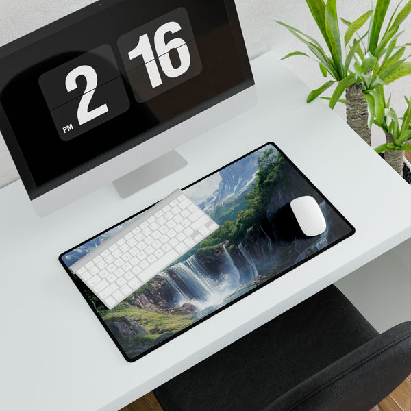 Hokkaido Japan Painting Waterfalls Big Mountains An (Edition VIII) — XXL Gaming Desk Mat — Gaming & Workspace Desk Setup View