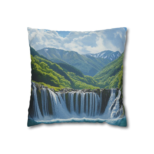 Hokkaido Japan Painting Waterfalls Big Mountains An (Edition X) — 40×40 Cushion Cover — Front 40×40 cm Square Cushion View