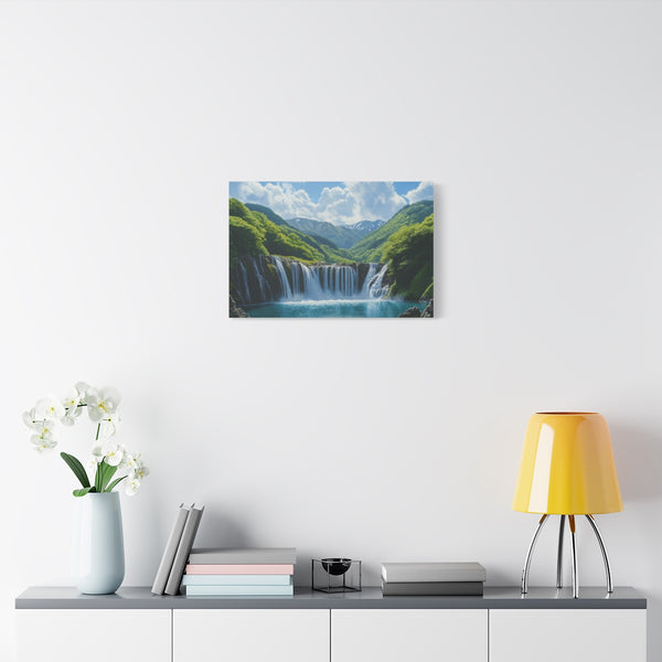 Hokkaido Japan Painting Waterfalls Big Mountains An (Edition X) — 24×16 Canvas Wall Art — Living Room Wall Lifestyle View
