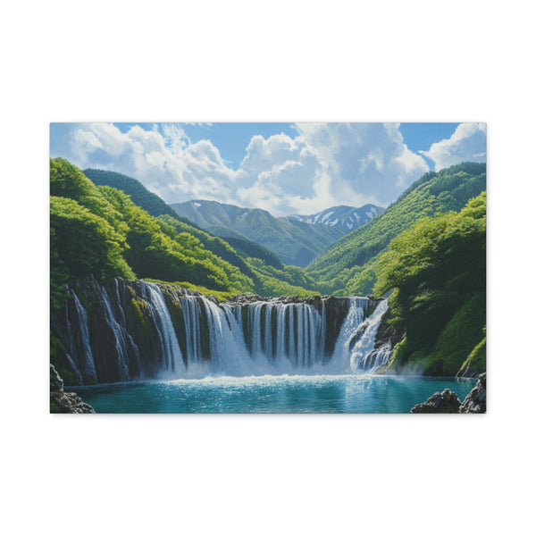 Hokkaido Japan Painting Waterfalls Big Mountains An (Edition X) — 24×16 Canvas Wall Art — Front Gallery-Wrapped Canvas View