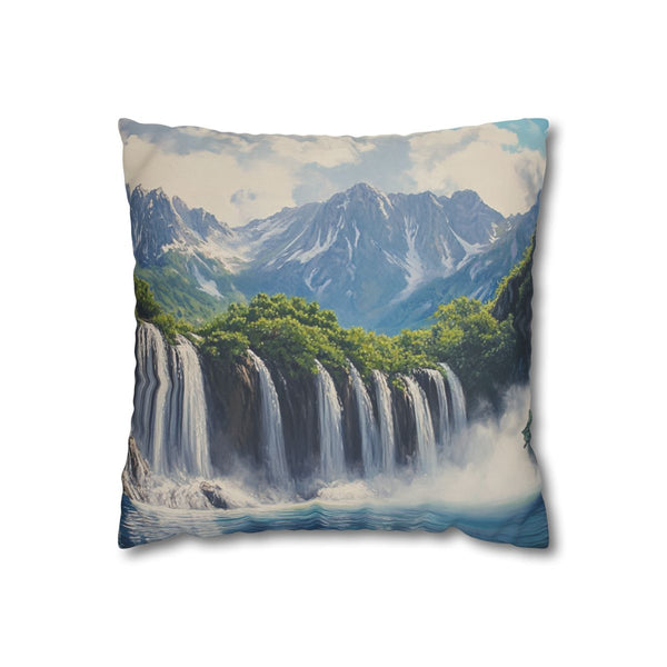 Hokkaido Japan Painting Waterfalls Big Mountains An (Edition XI) — 40×40 Cushion Cover — Front 40×40 cm Square Cushion View