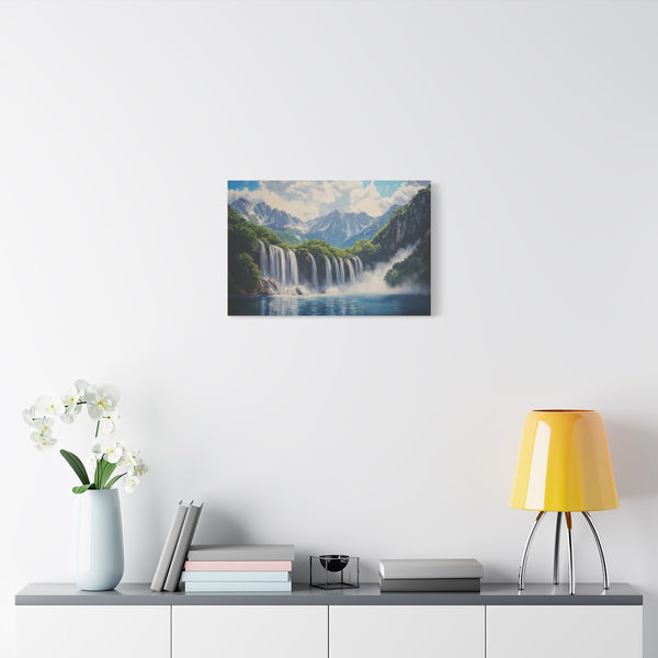 Hokkaido Japan Painting Waterfalls Big Mountains An (Edition XI) — 24×16 Canvas Wall Art — Living Room Wall Lifestyle View