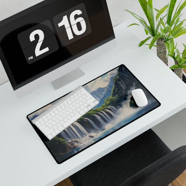 Hokkaido Japan Painting Waterfalls Big Mountains An (Edition XI) — XXL Gaming Desk Mat — Gaming & Workspace Desk Setup View