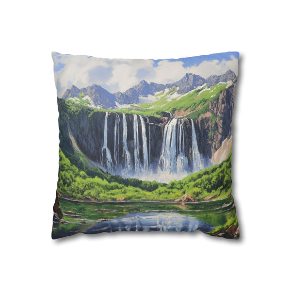 Hokkaido Japan Painting Waterfalls Big Mountains An (Edition XII) — 40×40 Cushion Cover — Front 40×40 cm Square Cushion View